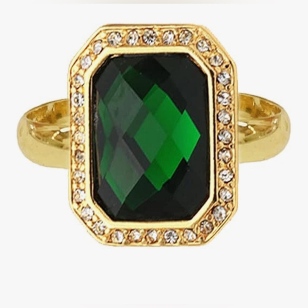 Unique huge Neiman Marcus square antiqued Emerald figurine adjustable